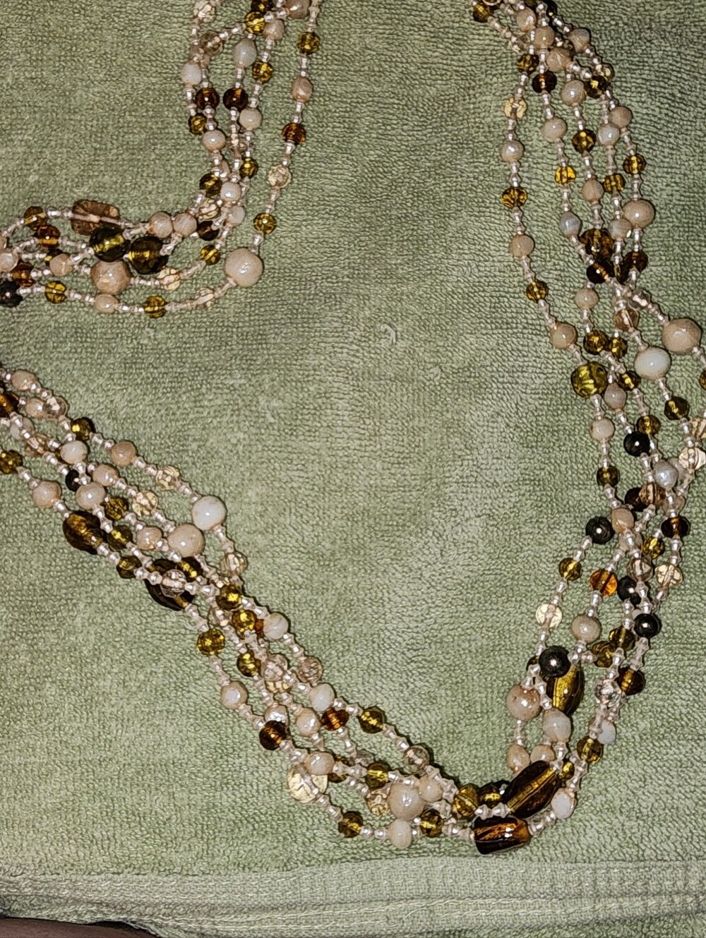 Multi-Strand Beaded Necklace in Beige and Amber - Unbranded